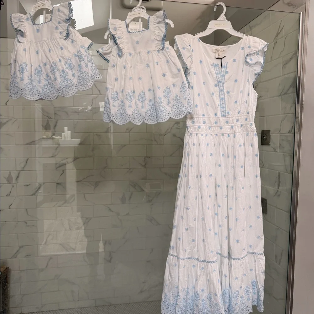 Mommy & me dresses with Light Blue Floral Embroidery